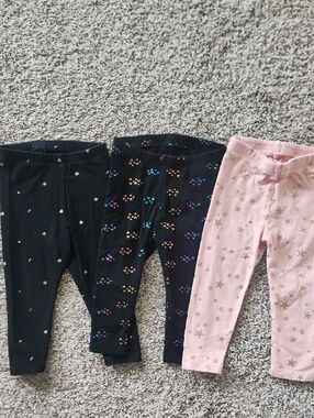 Cat & Jack Metallic Star & Heart Pattern Leggings - Black, Pink, Multicolor